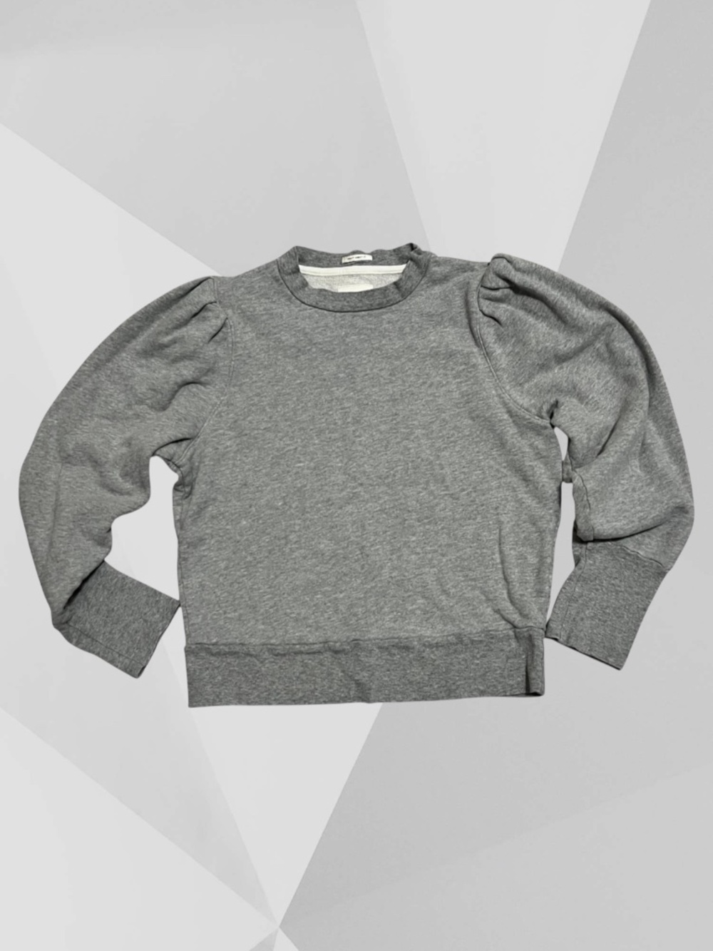 MOTHER JEANS Don't Sweat It Bubble Sleeve Crewneck GRAY Pullover Sweatshirt VGUC